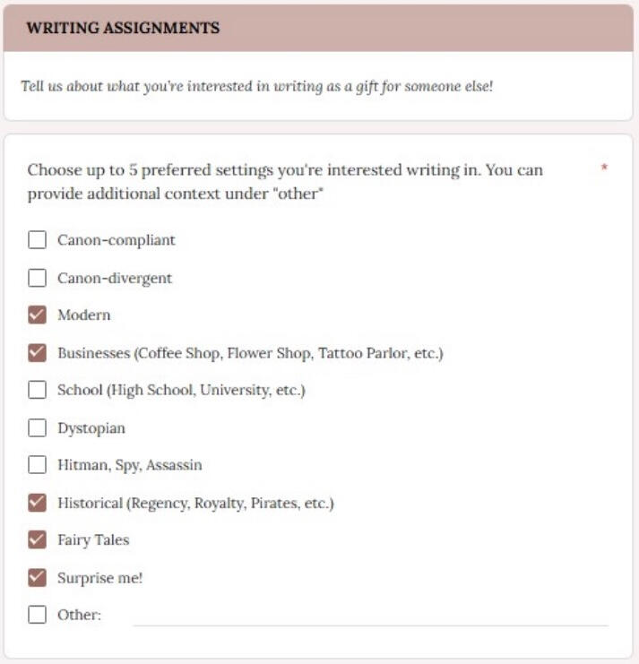 Screenshots of a filled in google form, showing an example of what a completed Haladriel Exchange application might look like.
